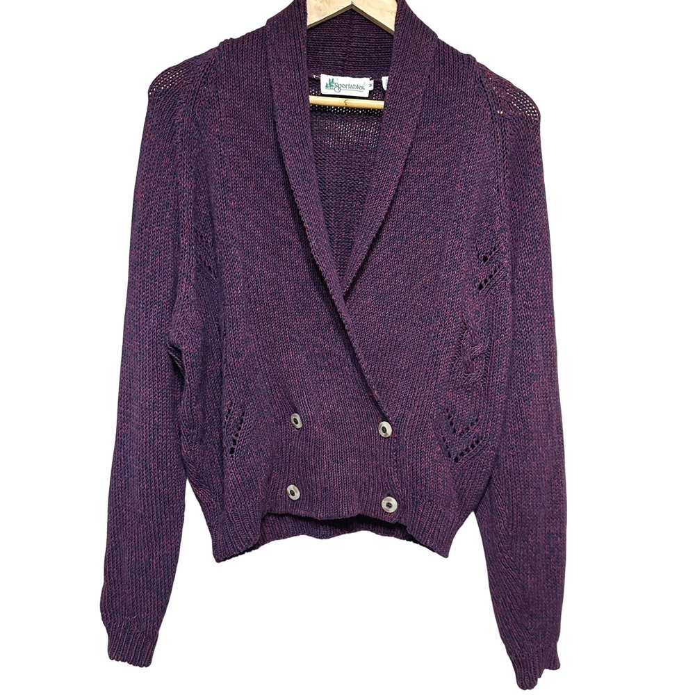 Sportables Vintage‎ Knit Cardigan Sweater Womens M Button Front Cropped Cotton